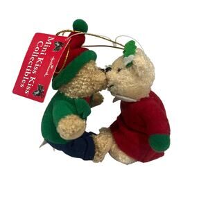 Vintage Hallmark Mini Kiss Kiss 5" Magnetic Plush Bear Christmas Ornaments NWT